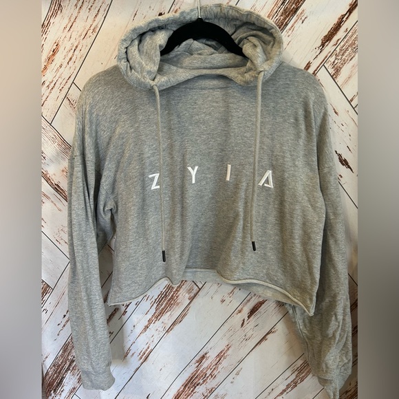 ZYIA Tops - Zyia Active  Raw Edge Heather Grey Hoodie EEUC XS